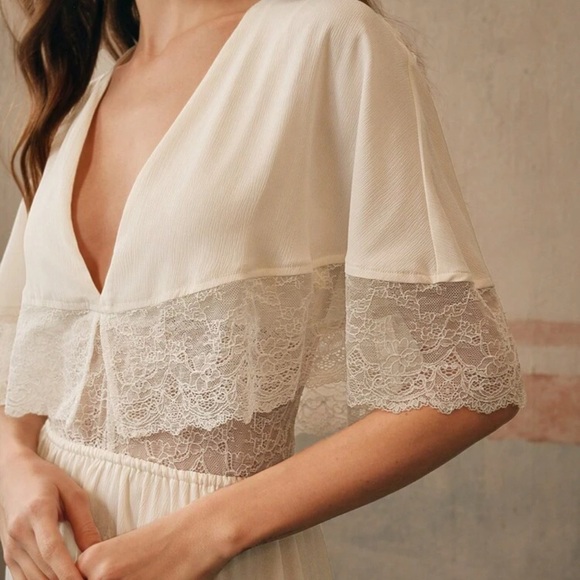 Chic Cream Lace Midi Dress - Picture 6 of 9